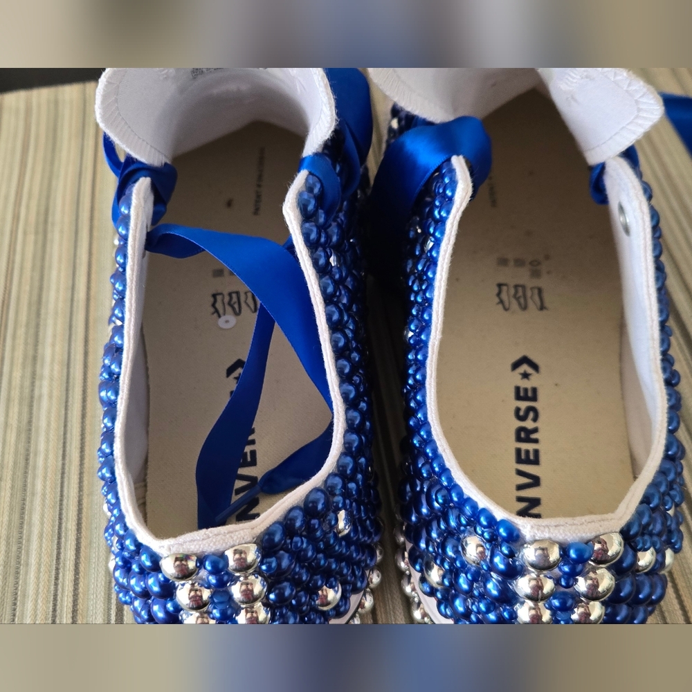 Converse All Star Blue and Silver Beaded Sneakers - Picture 5 of 10